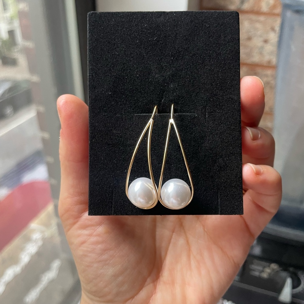 Teardrop Pearl Earrings with Gold Hardware